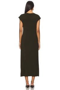 Vince Cap Sleeve Draped Cowl Neck Dress in verde - women's dress - detail view