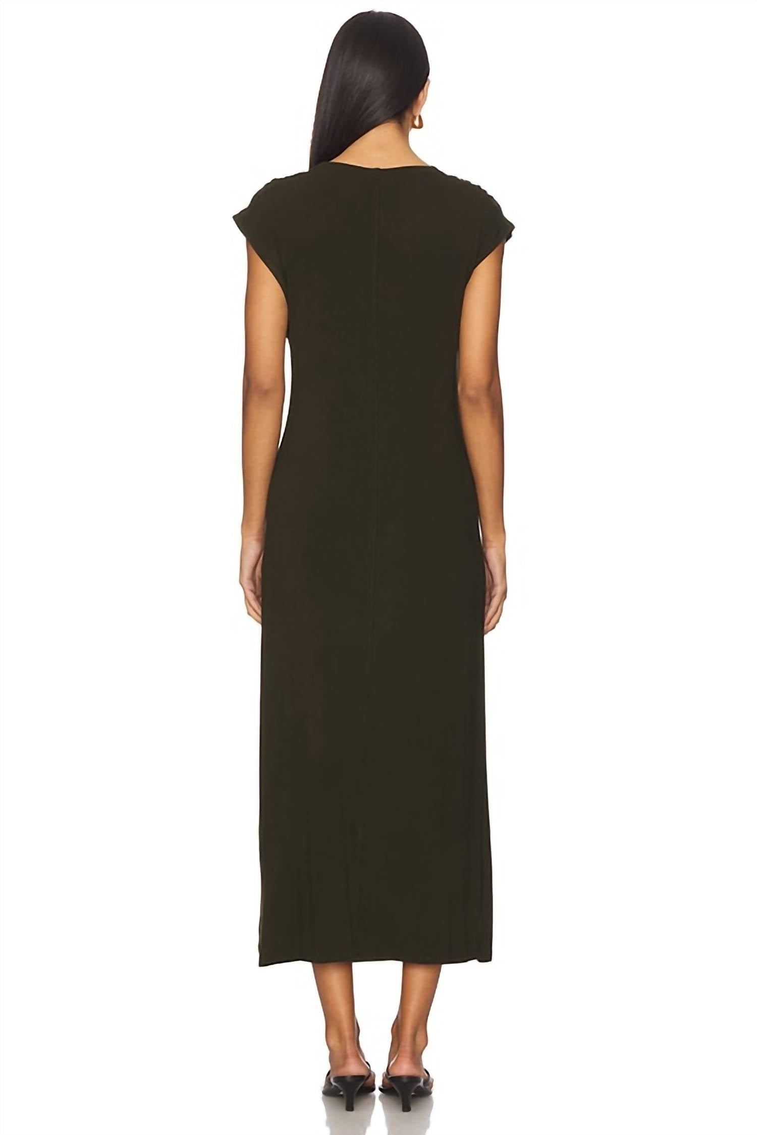 Vince Cap Sleeve Draped Cowl Neck Dress in verde - women's dress - detail view