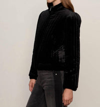 Sanctuary Quilted Velvet Jacket in black - women's jacket - detail view