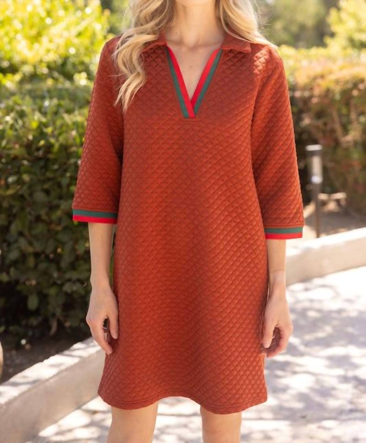 voy Stripe Band Collared Shift Dress in rust - women's dress - alternate view