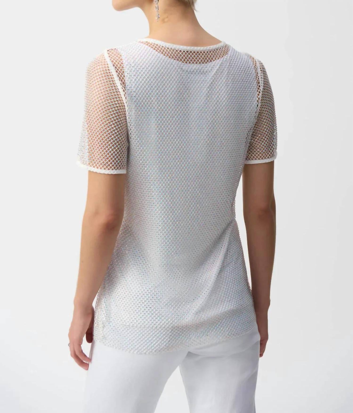 Joseph Ribkoff - Rhinestone Mesh And Camisole Short Sleeve Top