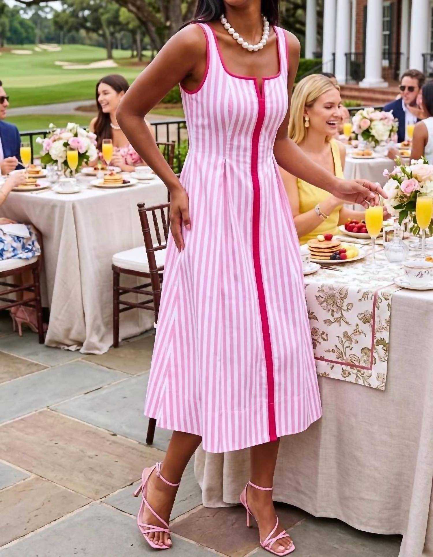 Entro - Bailey Striped Sleeveless Midi Dress