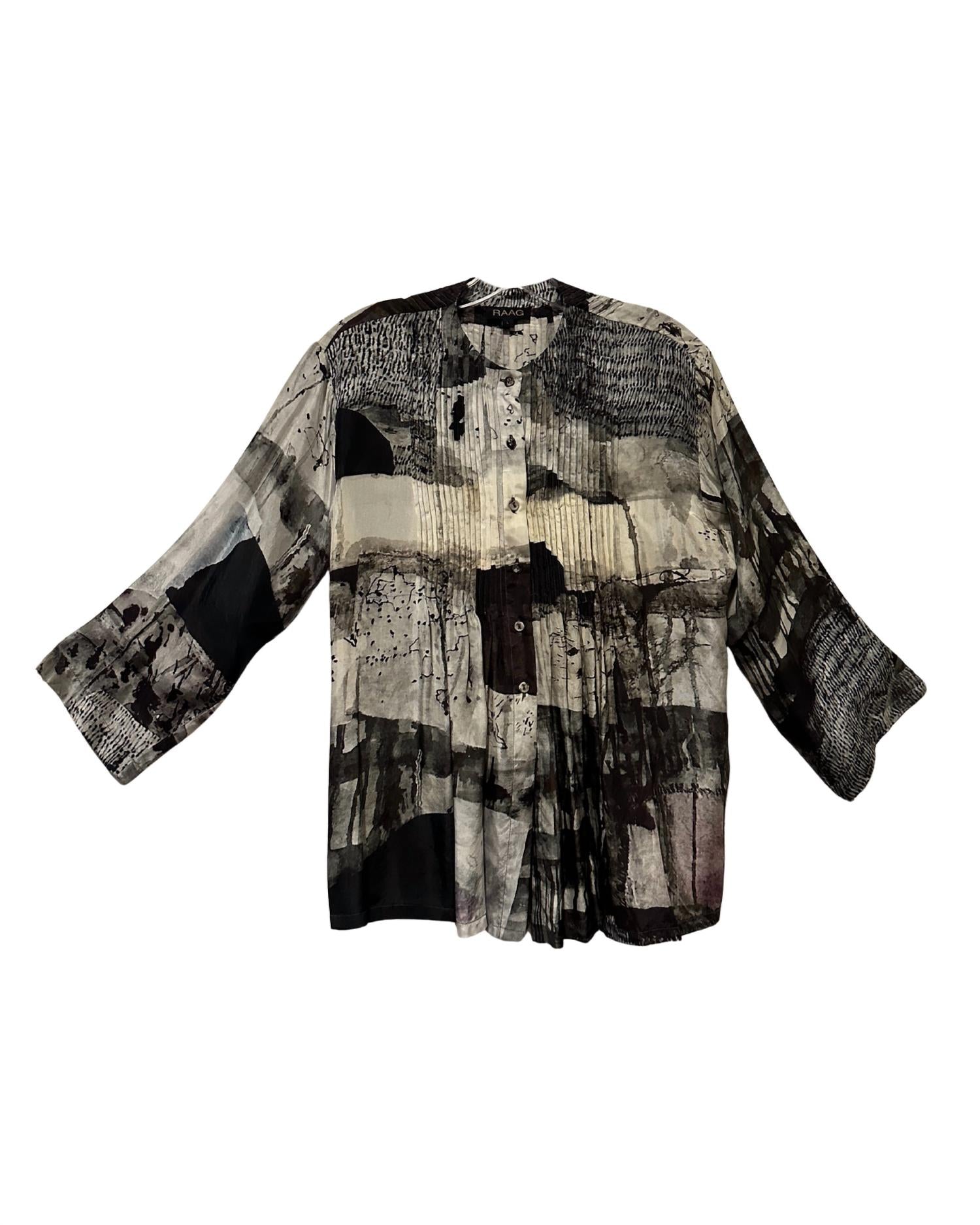 Raag Women's Silk Button Front Blouse in black - women's blouse