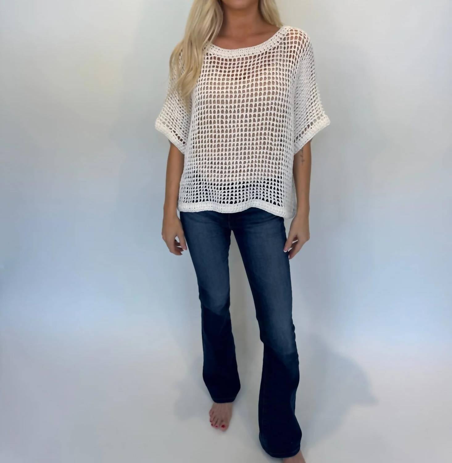 Romi The Brand Azure Crochet Classic Top in white - women's t-shirt - alternate view