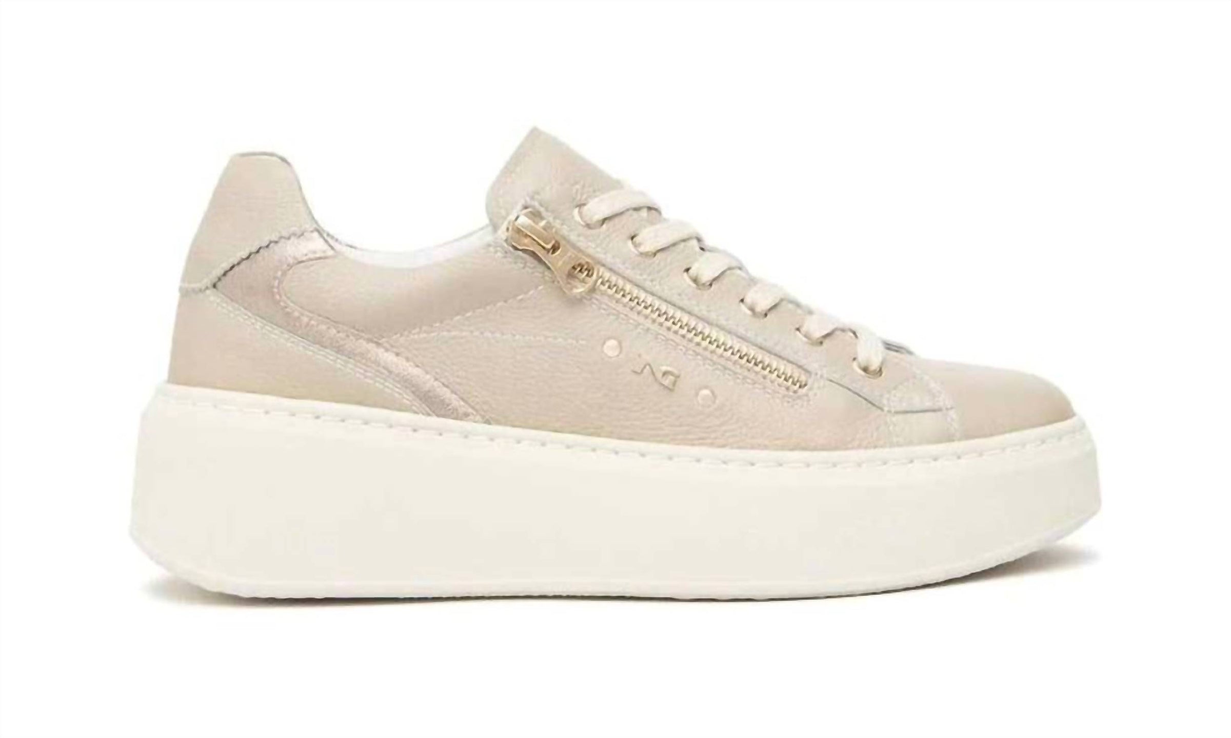 NeroGiardini Women's Cairo Leather Zipper Sneaker in taupe - women's sneaker