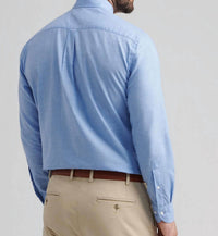 PETER MILLAR Highlands Soft Twill Cotton Shirt in blue - men's long sleeve top - detail view