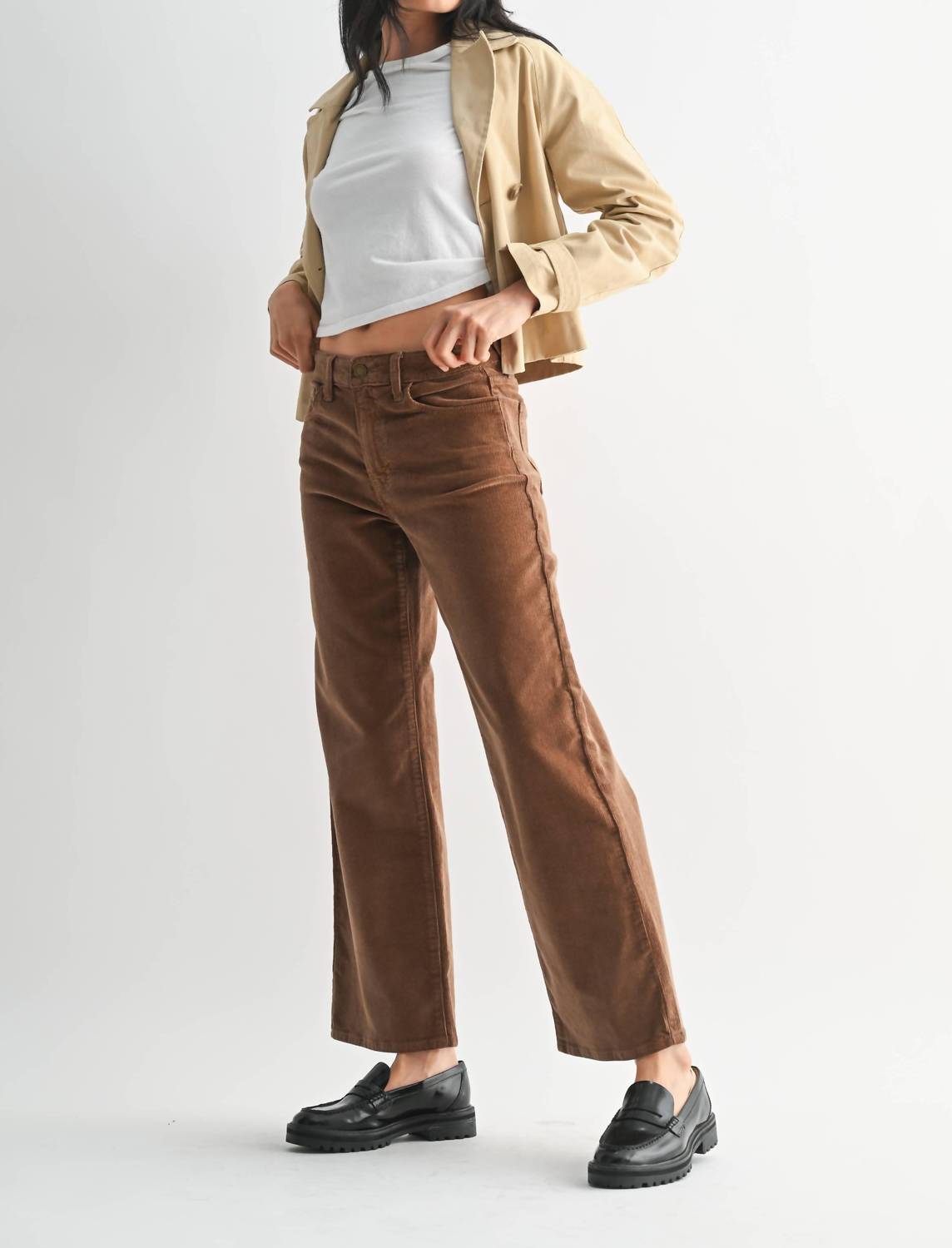 JUST BLACK DENIM Wide Leg Corduroy Pants in khaki - women's pants - alternate view