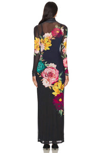 AFRM Billie Long Sleeve Maxi Dress in navy block floral - women's dress - alternate view