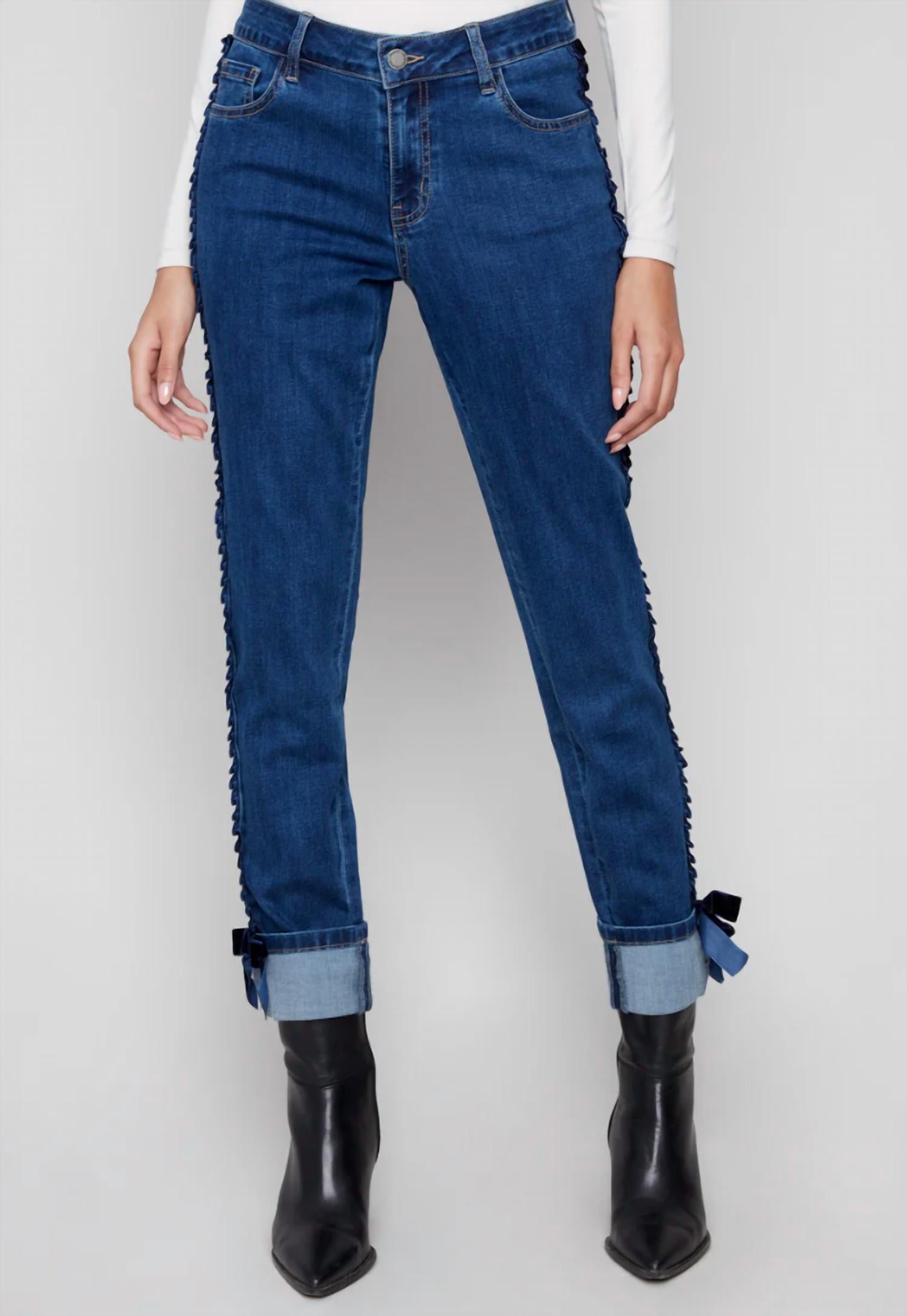 CHARLIE B Slim Leg Jeans With Velvet Bow in indigo - women's jeans
