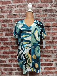 Jess & Jane - Women's Abstract Print Short Sleeve Top