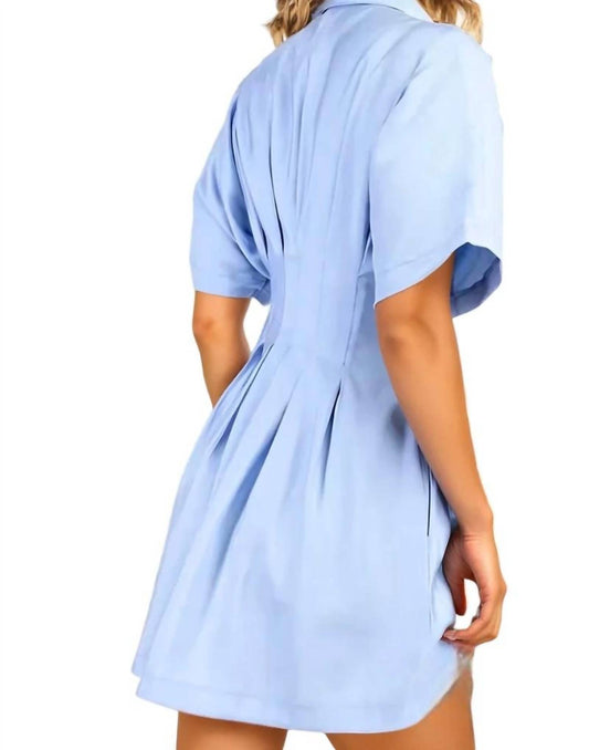 Glam - Elsie Collar Neck Waist Pleated Mini Dress