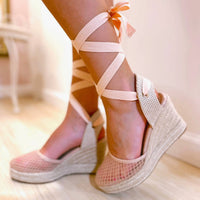 Bamboo - Women's Ditch 21 Mesh Leg Wrap Wedge Sandal