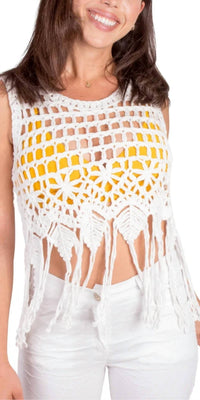 GIGI MODA Nikki Crochet Tank in white - women's tank top - detail view