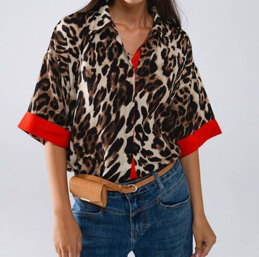 Q2 - Leopard 3/4 Sleeve Button Up Shirt