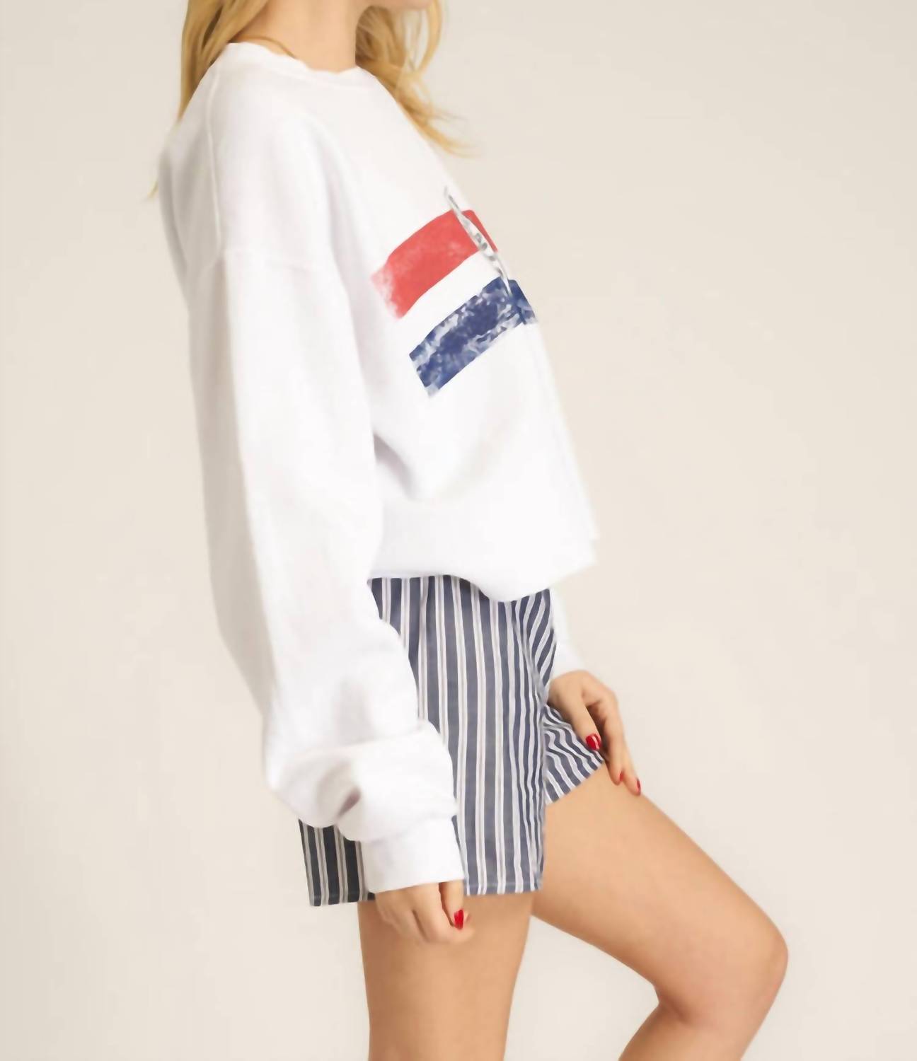 PROJECT SOCIAL T Sunday Tennis Sweatshirt in white red blue - women's top - alternate view