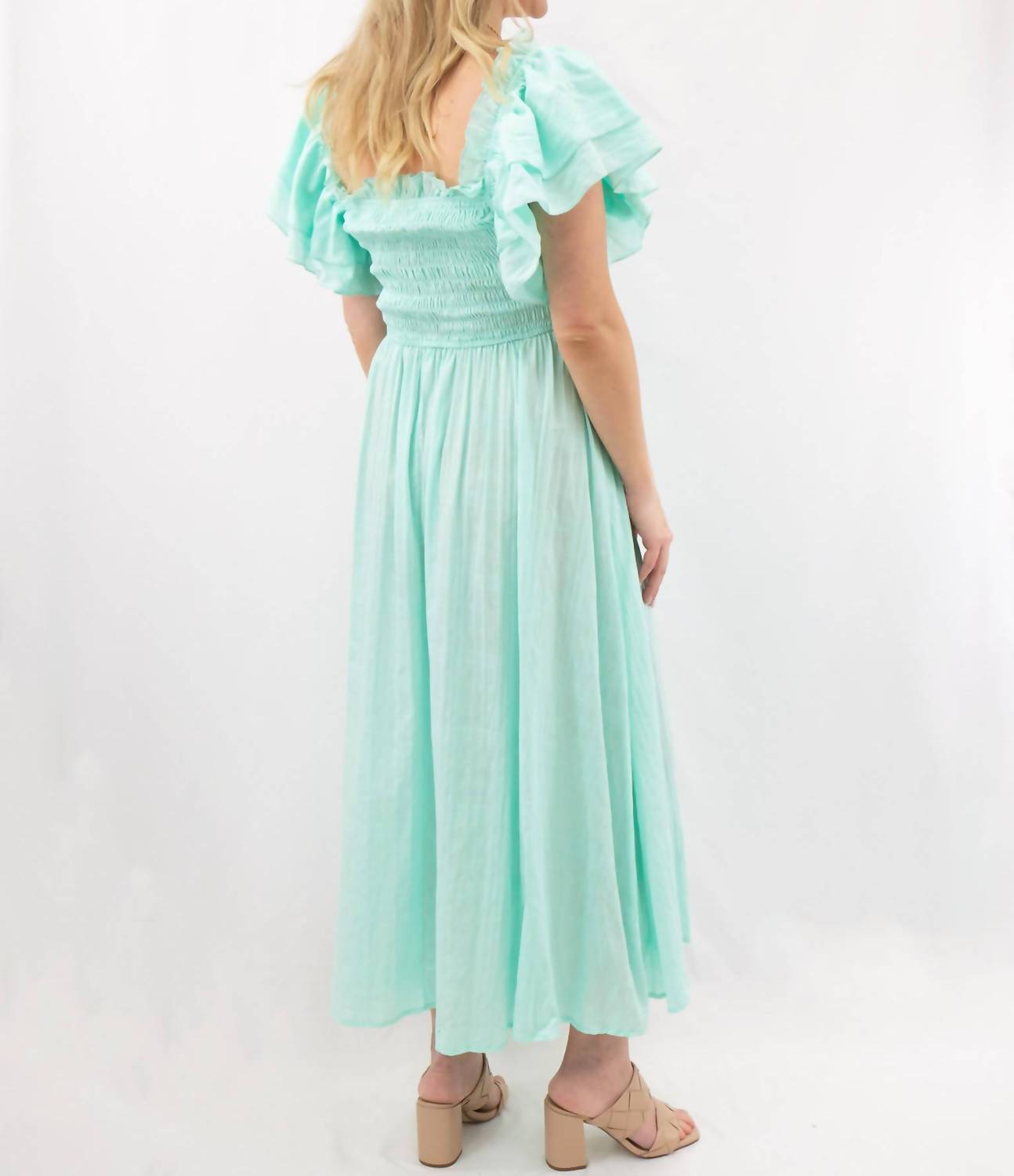BiBi Smocked Layer Dress in mint - women's dress - detail view