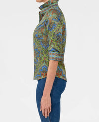 GRETCHEN SCOTT Passion Paisley Boyfriend Shirt in olive - women's blouse - alternate view