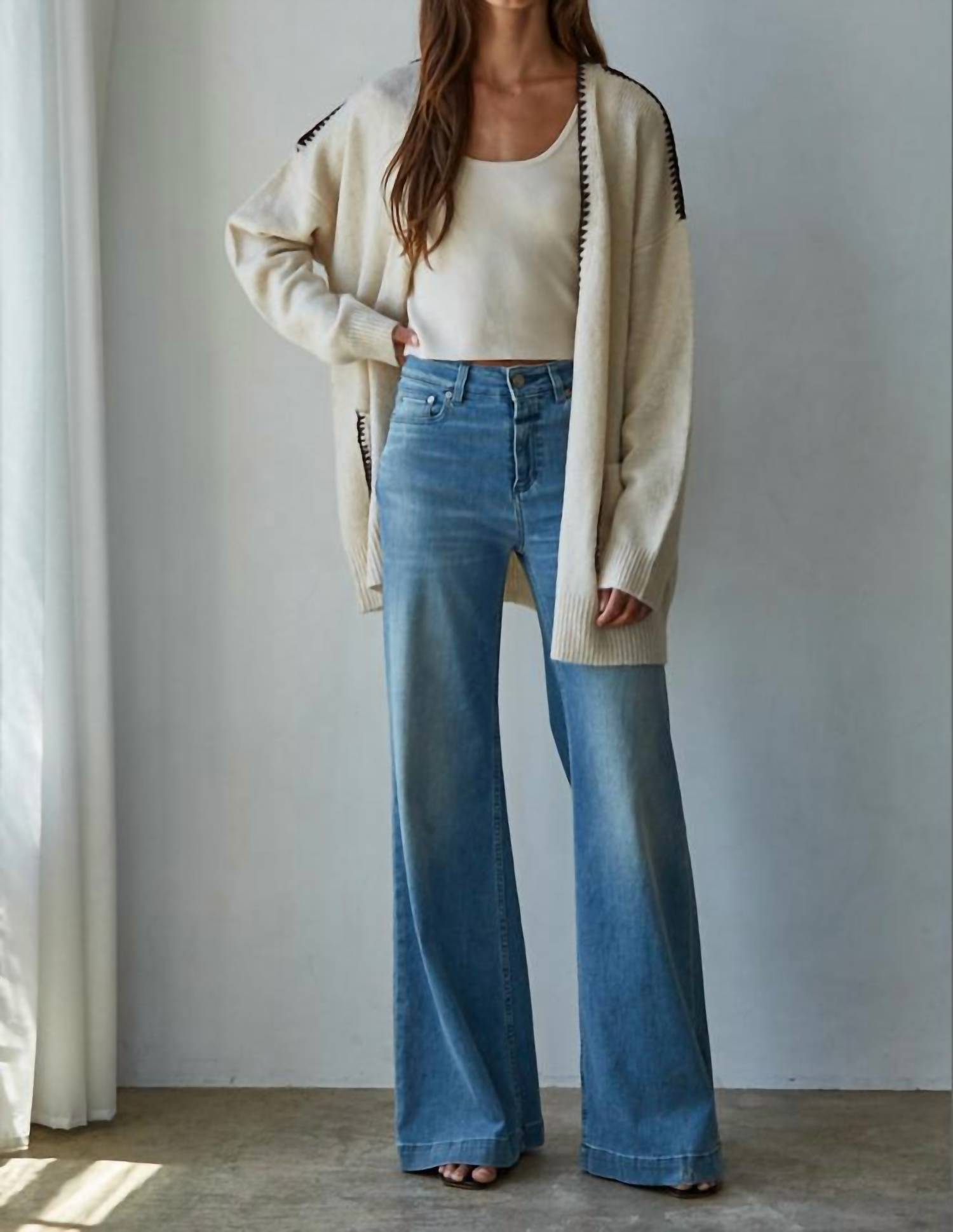 By Together - Lotte Contrast Stitch Open Cardigan