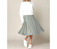 Made By Johnny - High Elastic Waist Pleated Mid A-Line Swing Skirt