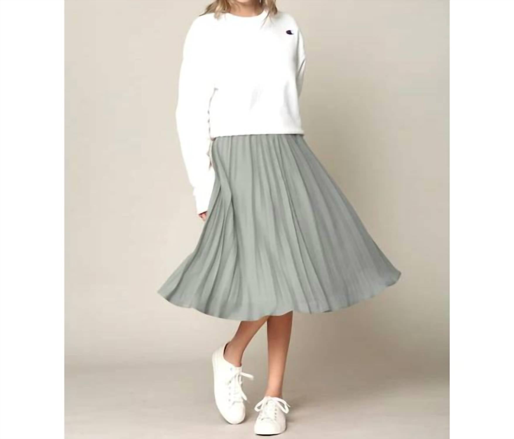 Made By Johnny - High Elastic Waist Pleated Mid A-Line Swing Skirt