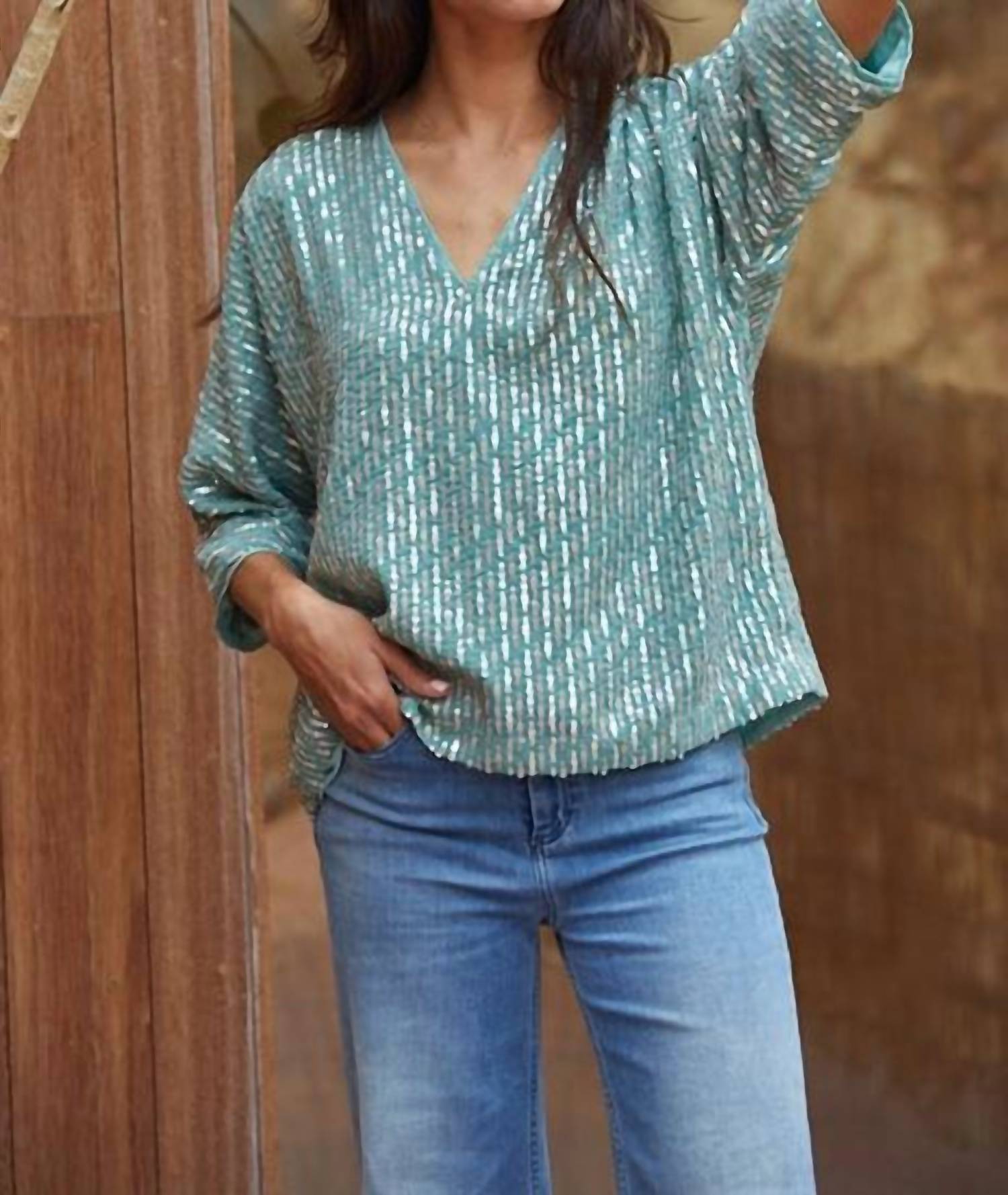 By Together - Sequin V-neck Top