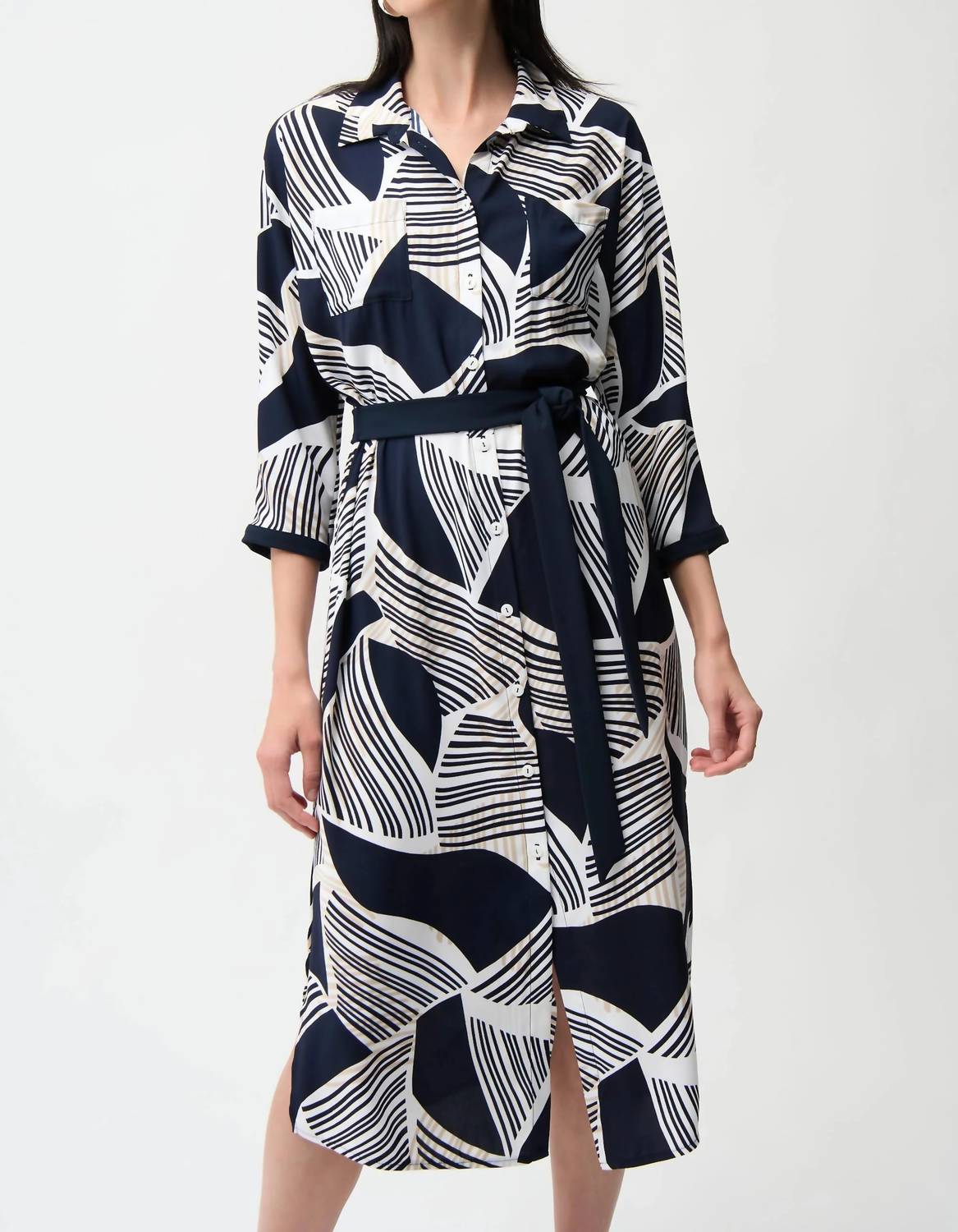 Joseph Ribkoff - Geometric Print Midi Shirt Dress