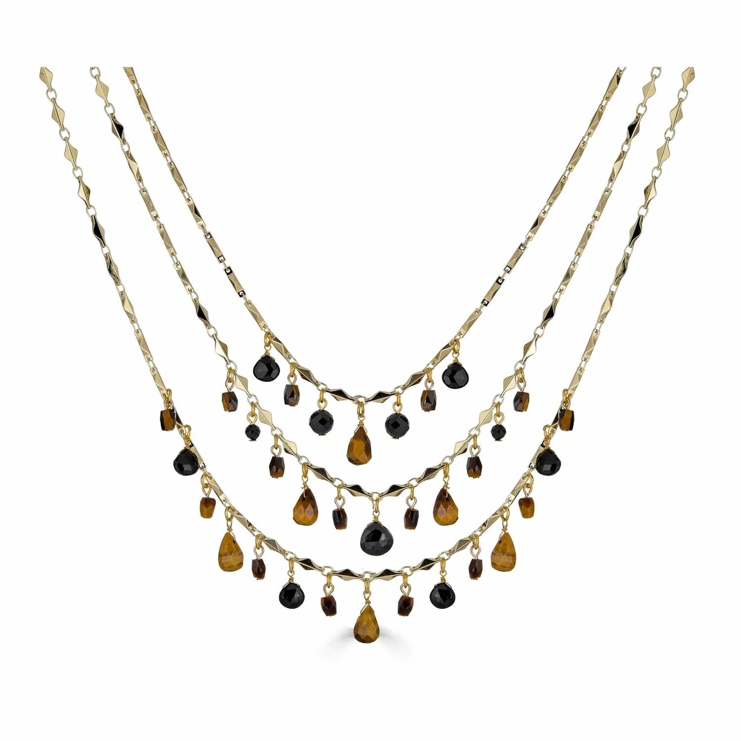 Rachel Reinhardt - Women's Tigers Eye And Black Spinel Bib Necklace