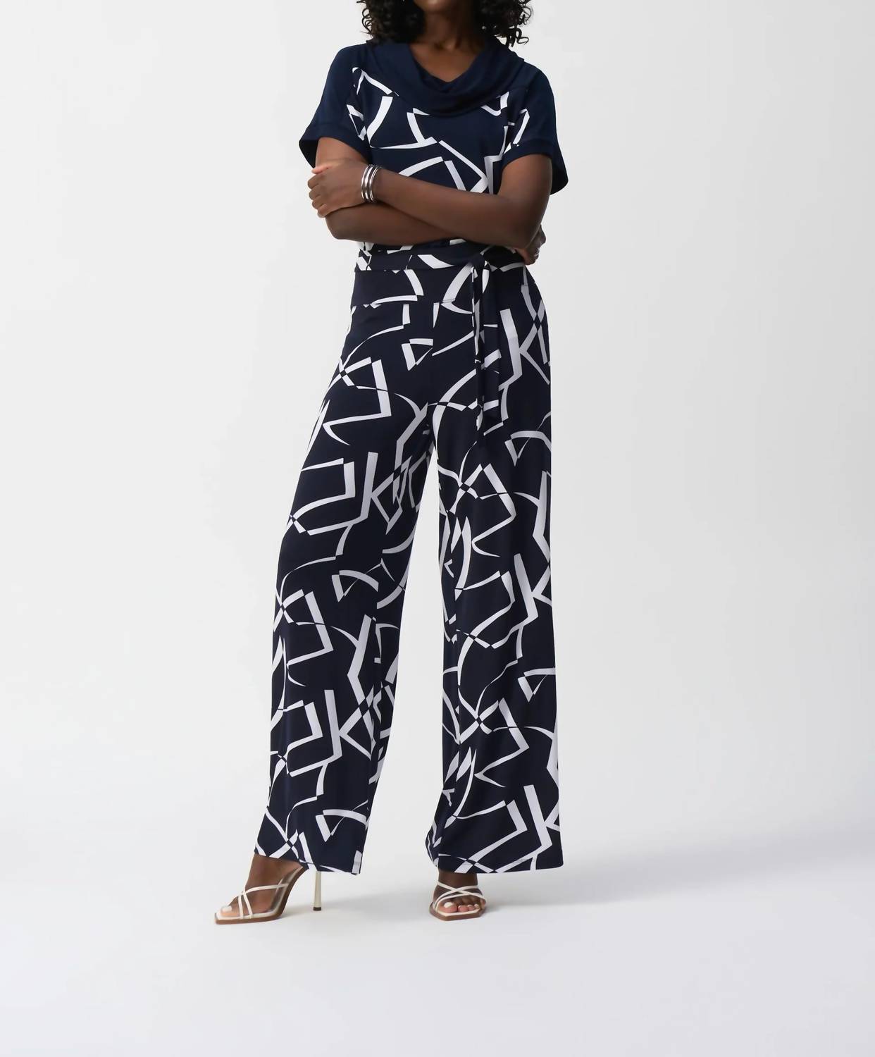 Joseph Ribkoff - Geometric Belted Wide Leg Pants