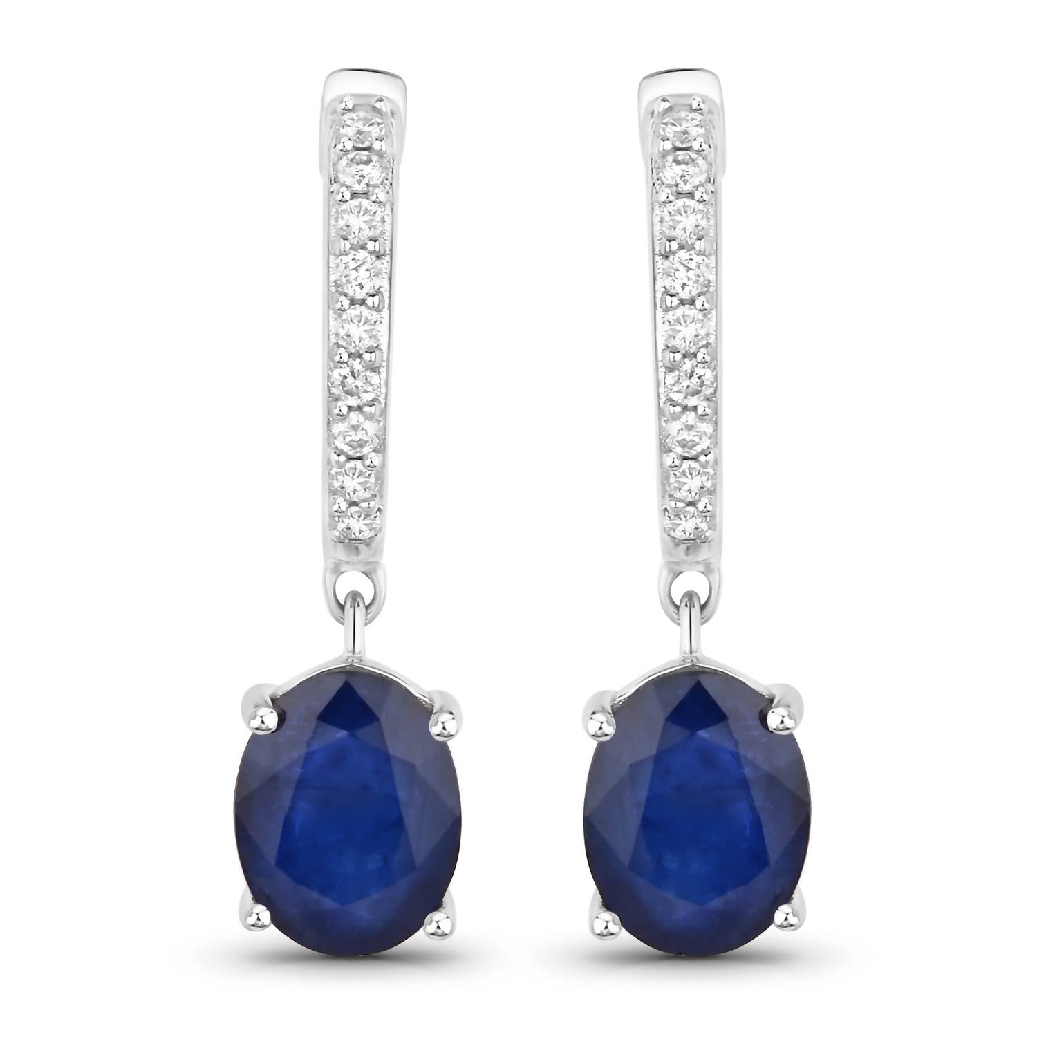 Diana M Jewels Women's Oval Natural Sapphire Stud Earrings (3.24 Ct) - Signature Plus in 14k white gold - women's jewelry