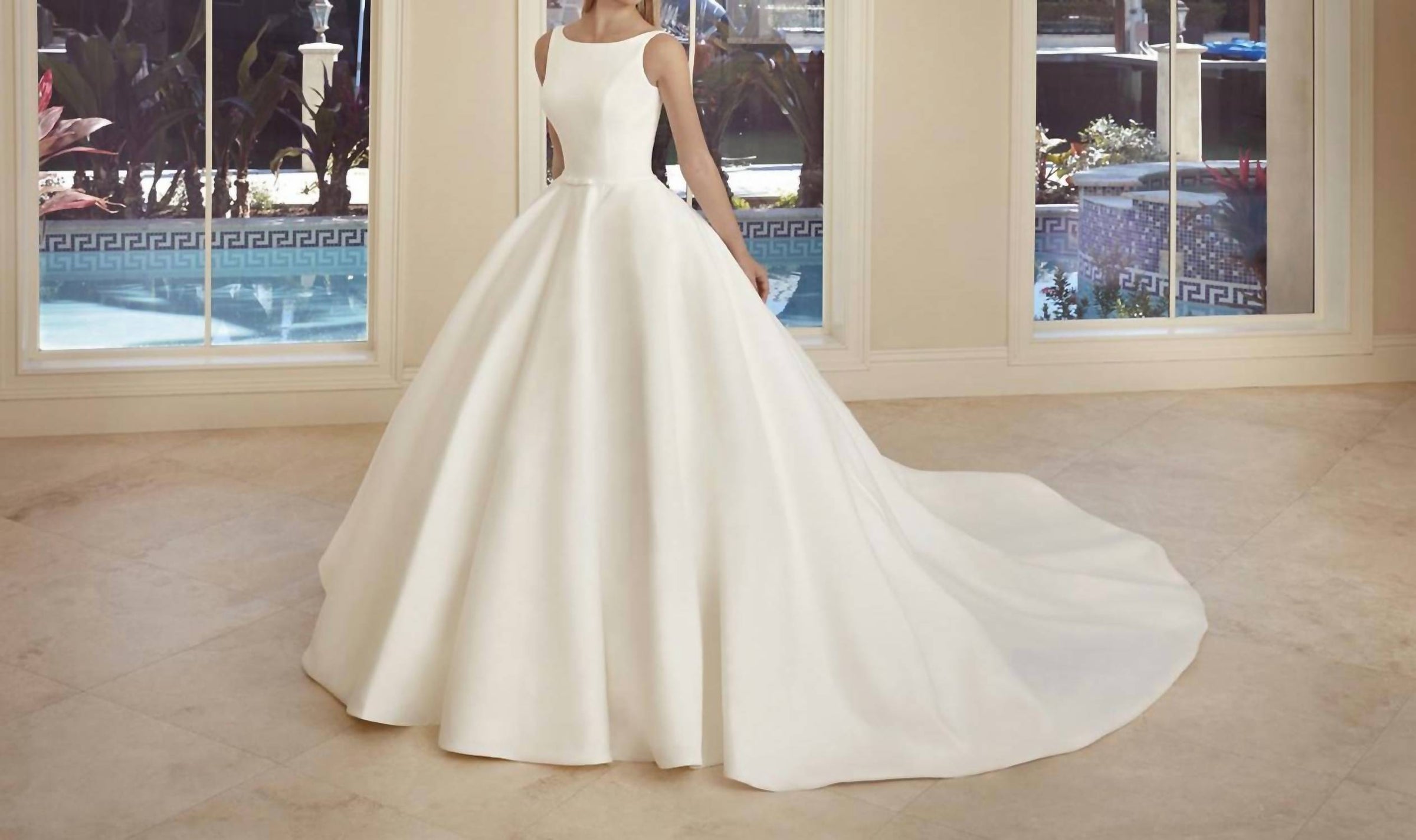Demetrios - Satin Bateau Ball Gown