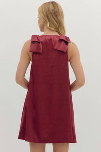 entro Tied With Grace Bow Dress in burgundy - women's dress - detail view