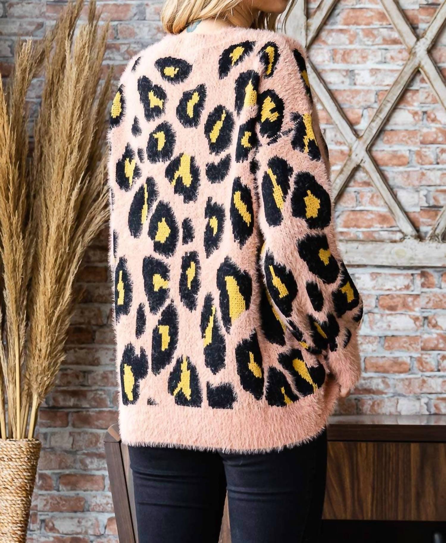 Cotton Bleu - Leopard Print Round Neck Sweater