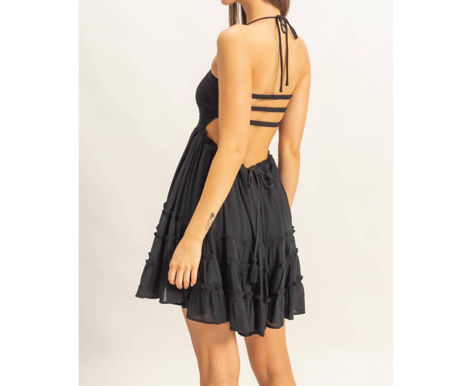 Hyfve - Dakota Smocked Halter Neck Tiered Mini Dress