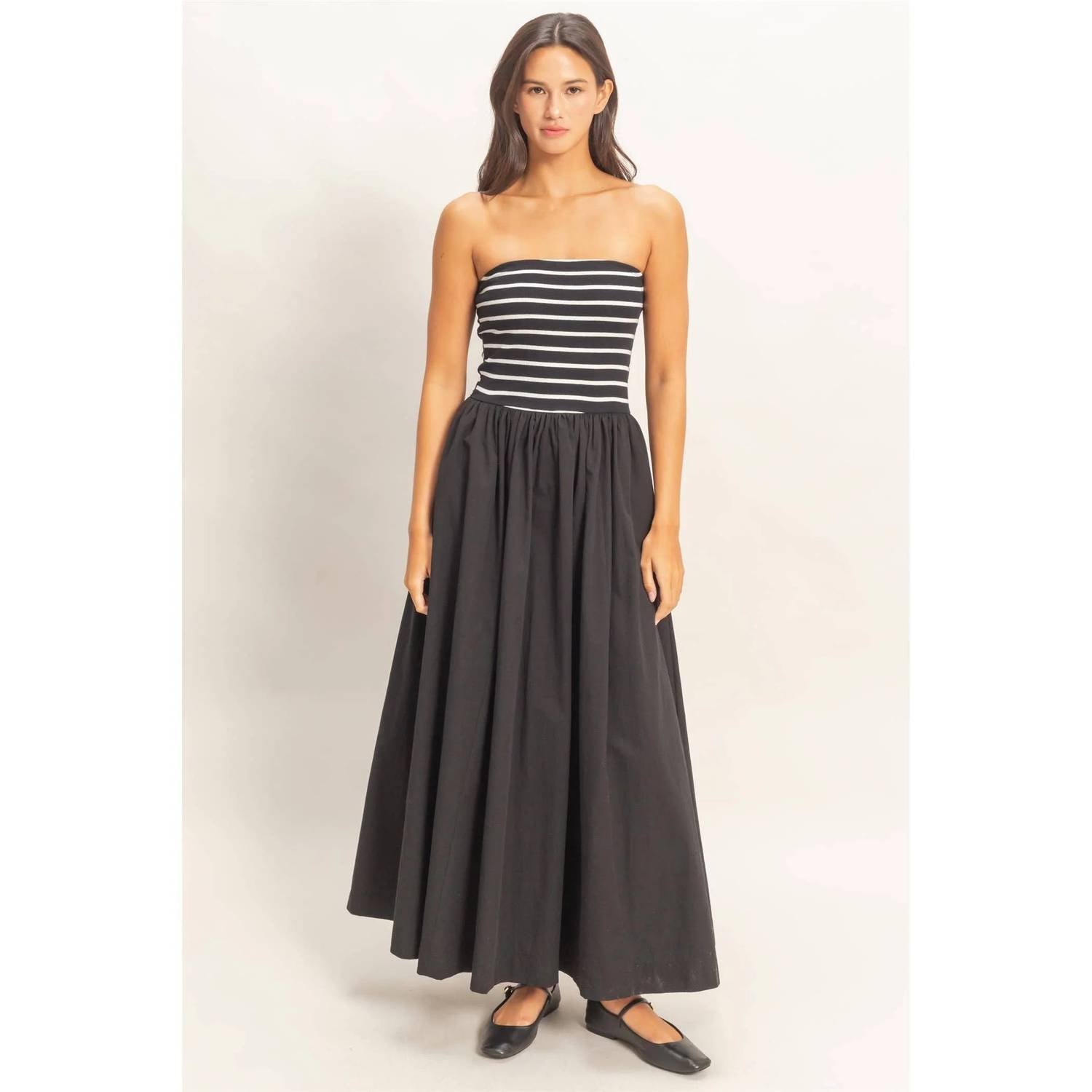 Hyfve - Striped Strapless Flowy Midi Dress
