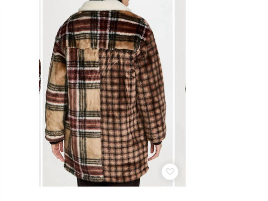 Something Navy - Faux Fur Contrast Plaid Coat