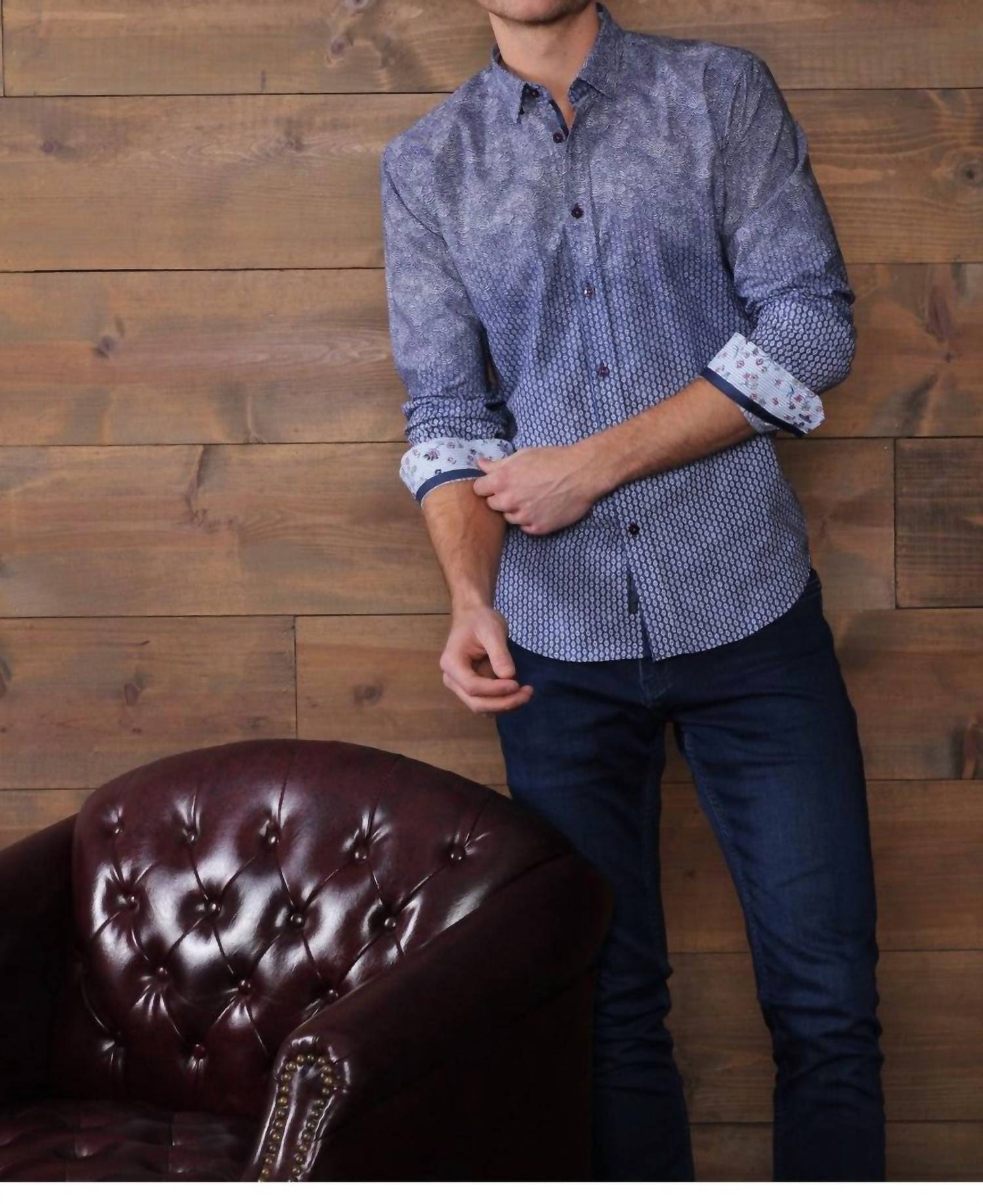 Eight X - Long Sleeve Button Down Shirt With Trim