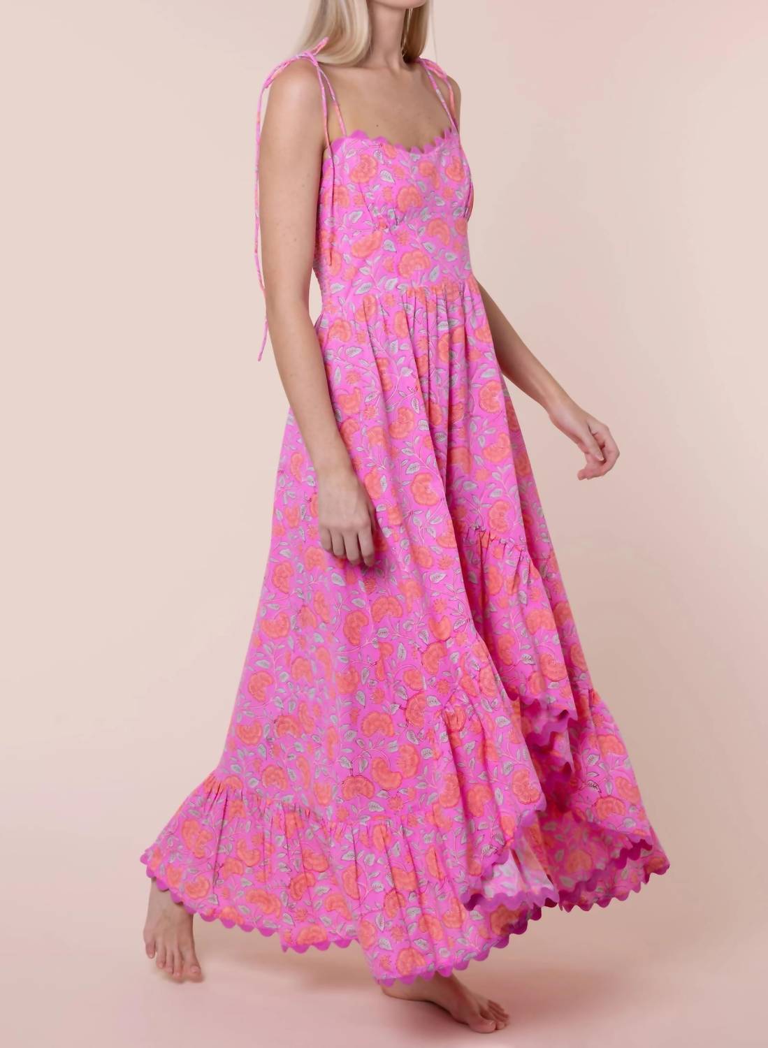Juliet Dunn - Ginkgo Print High-low Floral Maxi Dress
