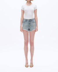 Bayeas - Rhinestone Embellished High Rise Denim Shorts
