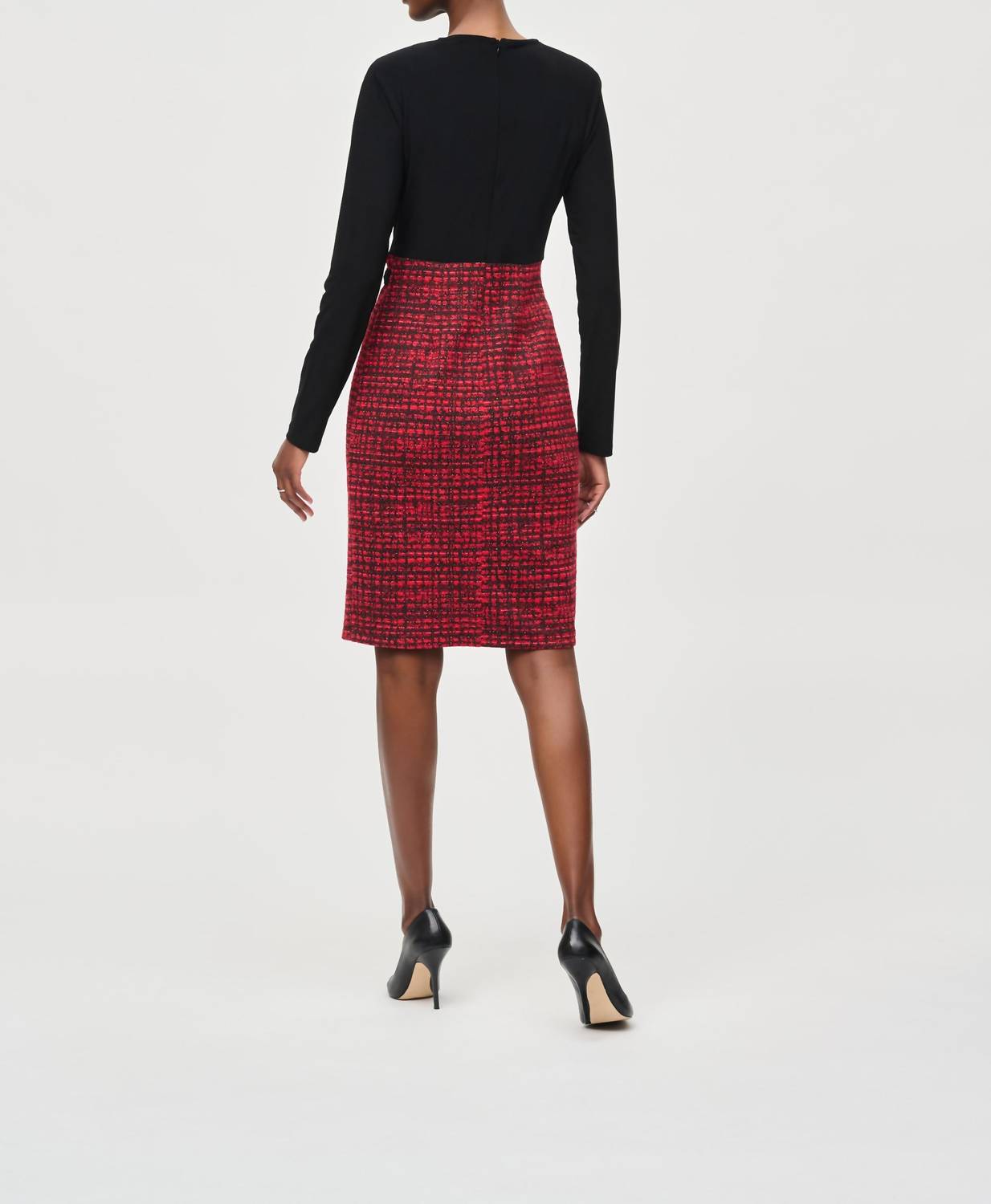 Joseph Ribkoff - Jacquard Knit Plaid Sheath Midi Dress