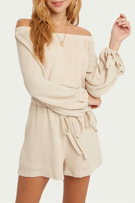 WAFFLE-KNIT OFF-THE SHOULDER ROMPER