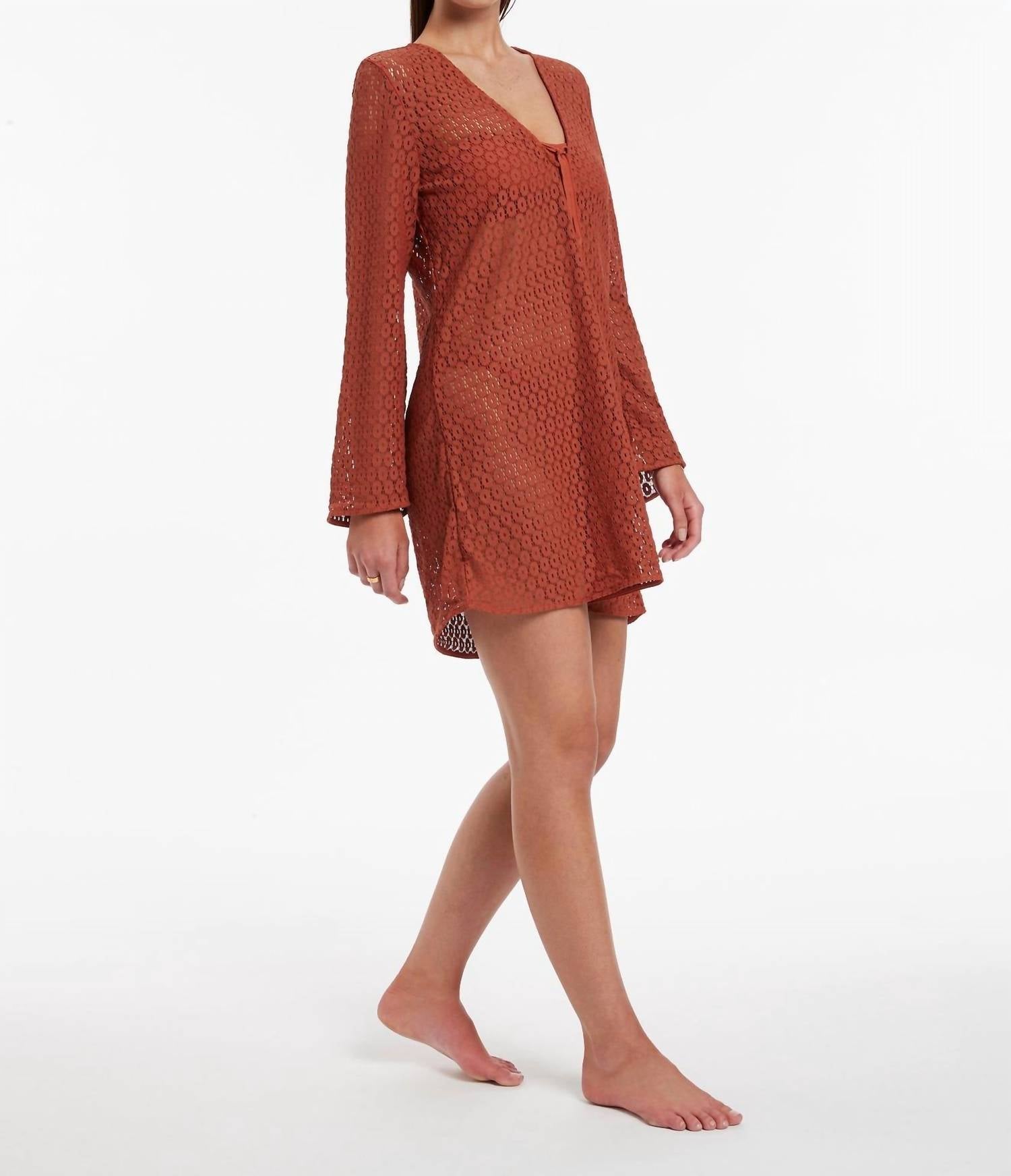 JETS Stretch Lace Kaftan Cover Up in russet - women's dress - alternate view