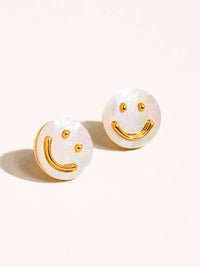 Flanerie by MAIQ Women's Cecil Smiley Face Studs Earrings in yellow gold - women's jewelry