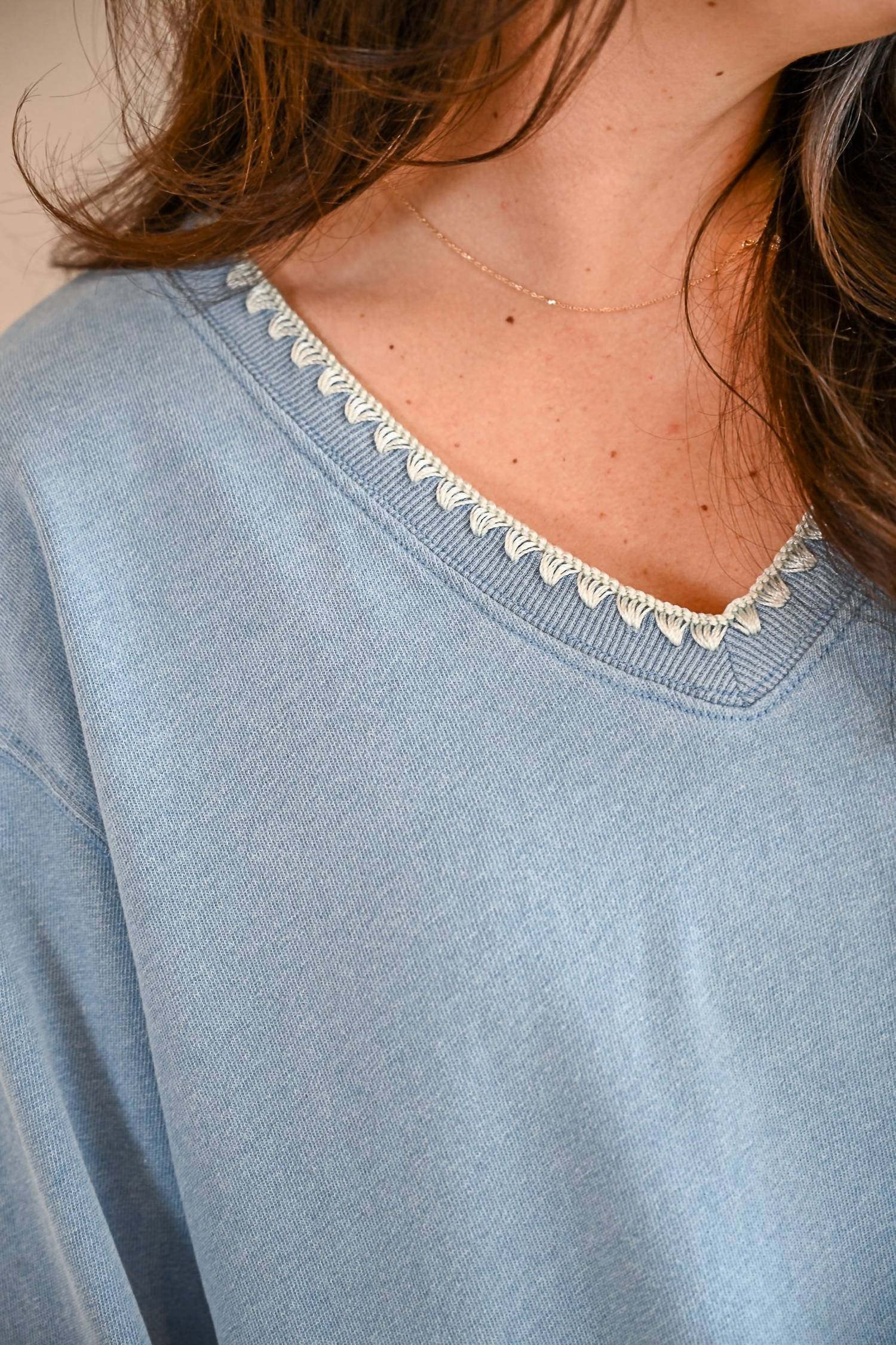Z Supply - Women's Maple V Neck Whipstitch Denim Top
