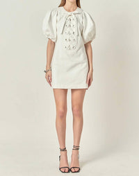 2.7 August Apparel - Laced Up Puff Sleeve Mini Dress