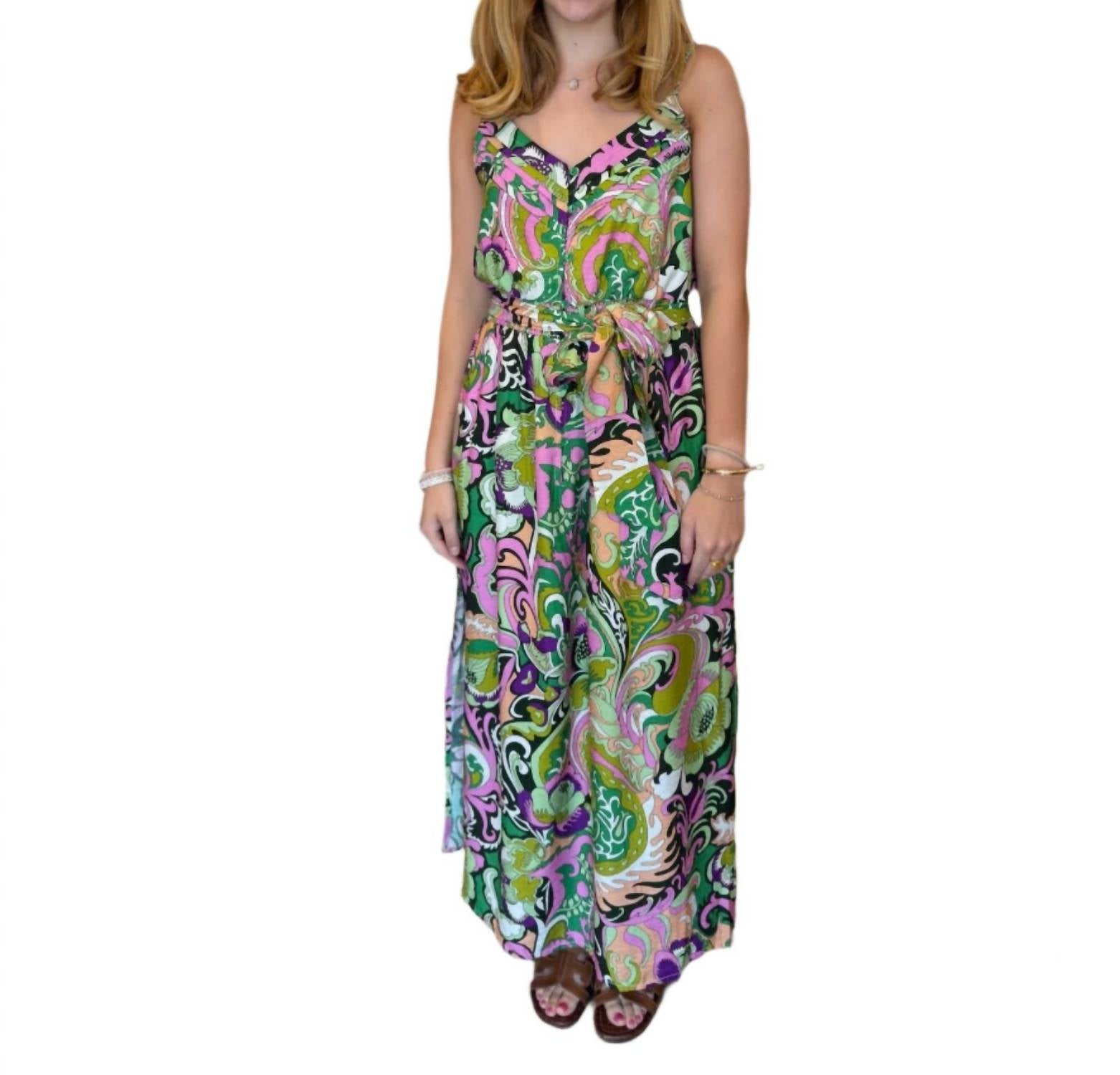 Joy Joy Spaghetti Strap Maxi Dress in jungle paisley - women's dress
