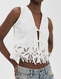 Rails Oregon Top in white palm embroidery - women's shirt - detail view