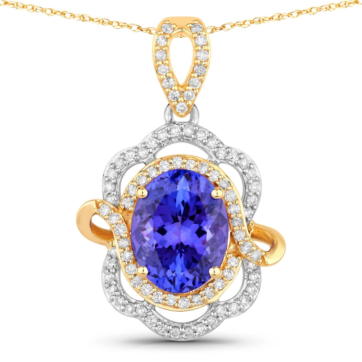 Diana M Jewels Women's Oval Natural Tanzanite Pendant Necklace (4.61 Ct) - Statement in 14k white gold - women's jewelry - detail view
