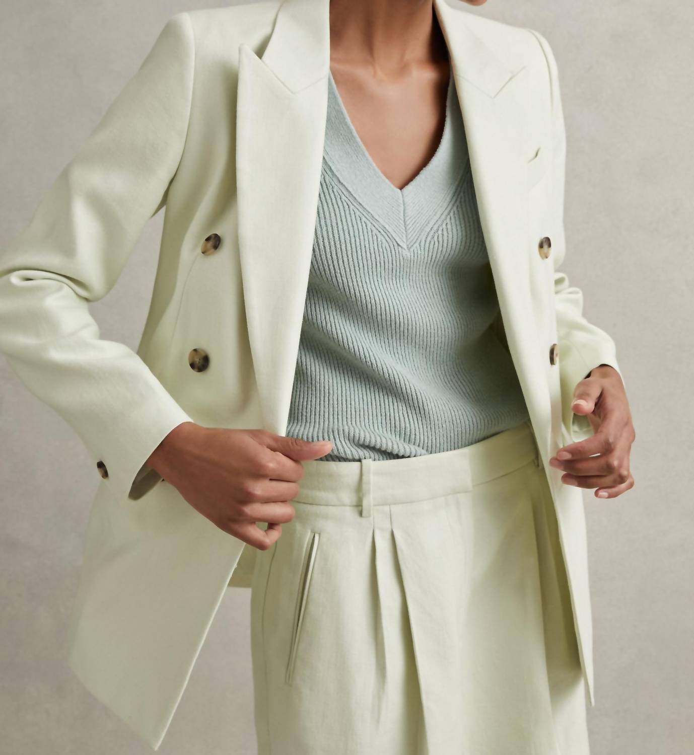 Reiss - Dianna Double Breasted Linen Blend Suit Blazer