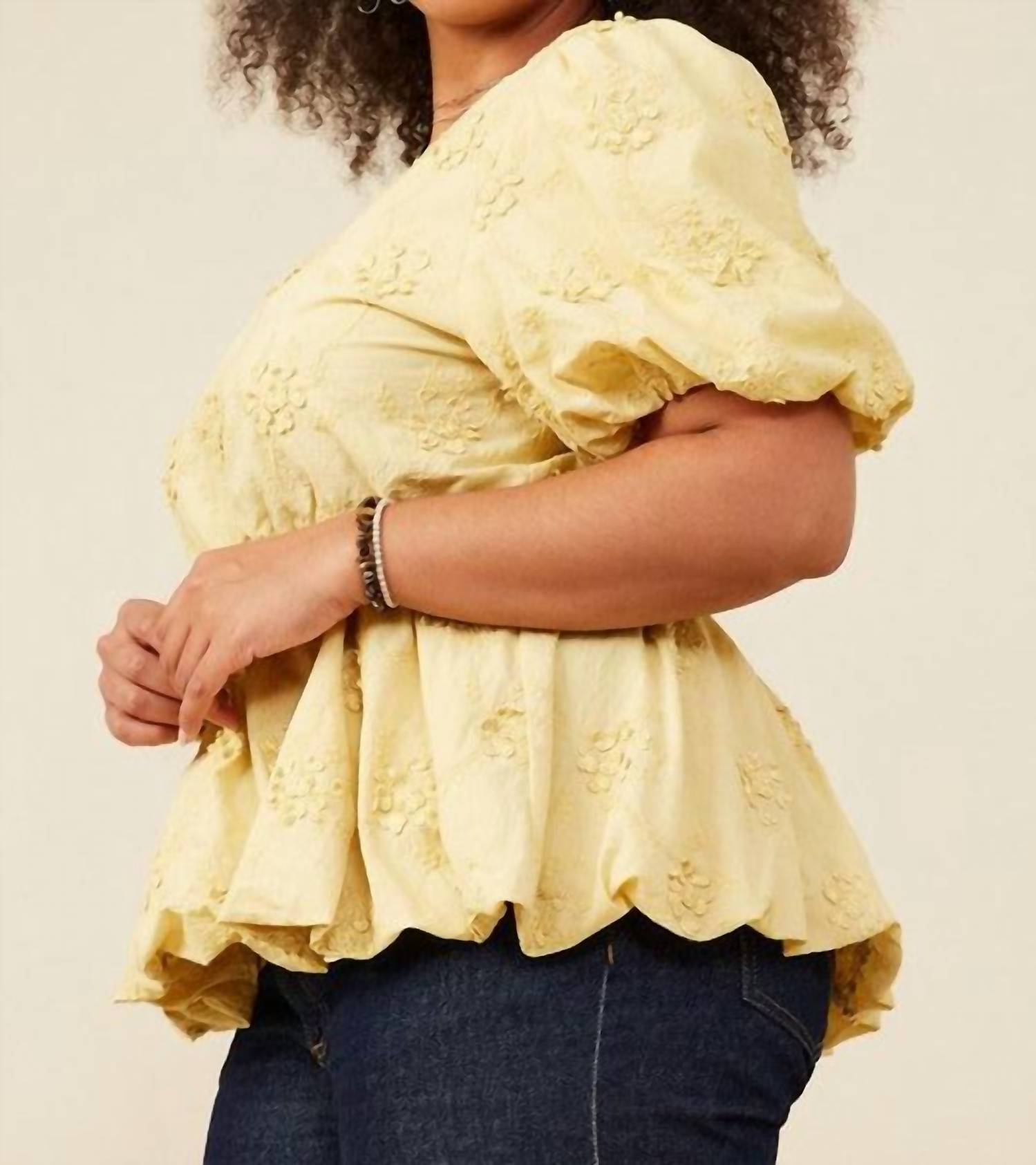 Hayden La - Lydia Crochet Eyelet Bubble Peplum Top