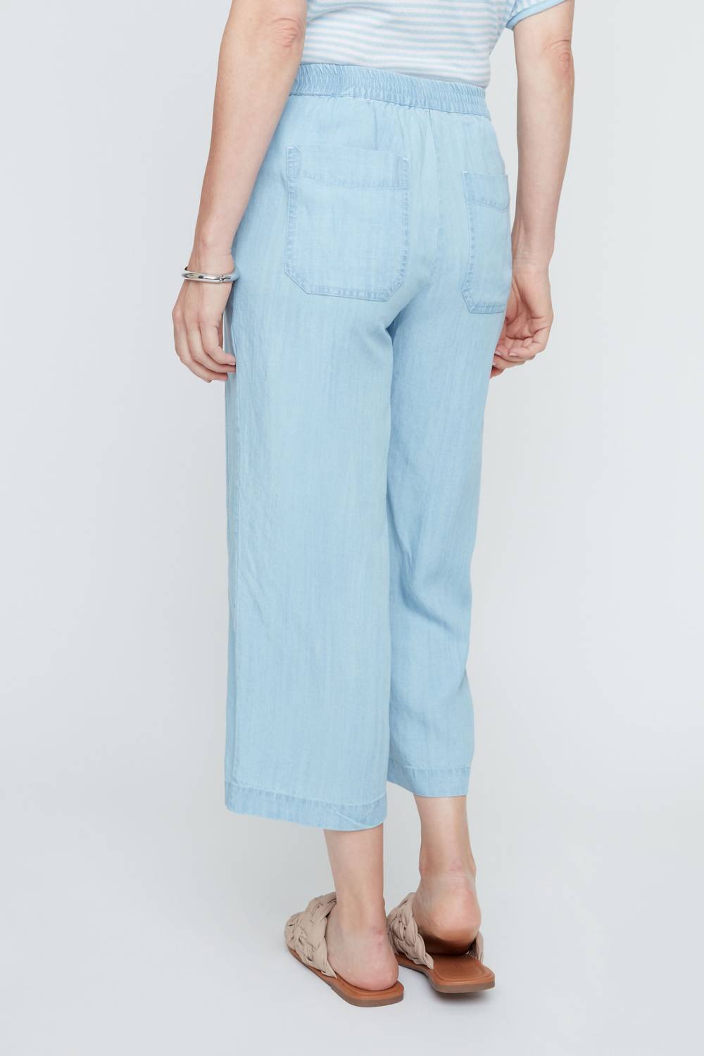 Renuar Sky Breeze Cropped Palazzo Pant in chambray - women's pants - detail view